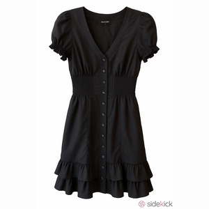 Vintage Bebe 100% silk dress button front ruffled mini dress smocked waist. M